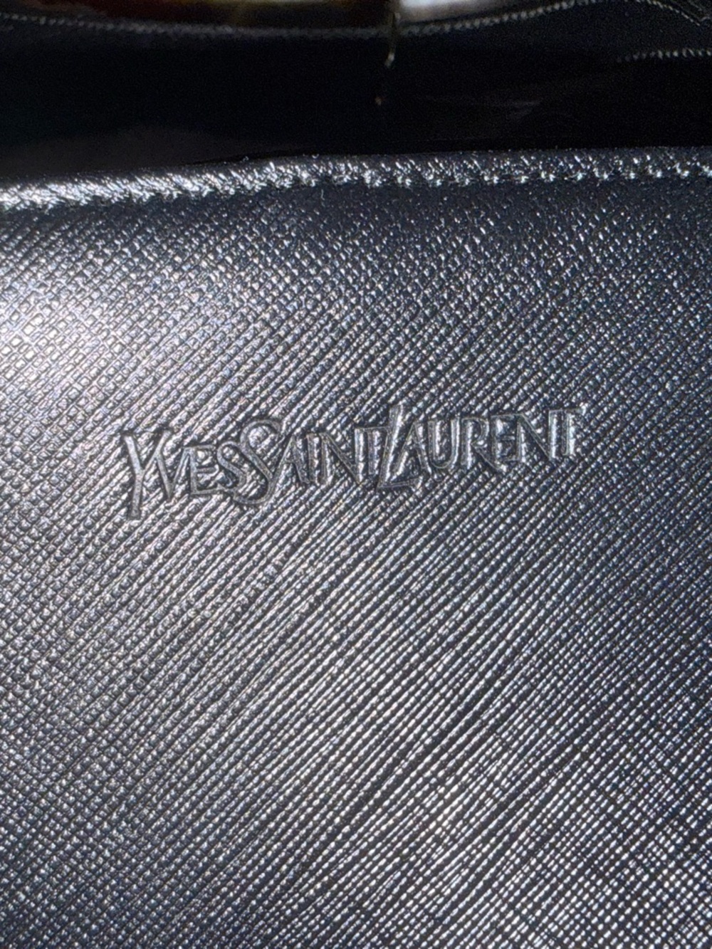 Yves Saint Laurent Black Leather top handle shoulder bag - Embossed Logo